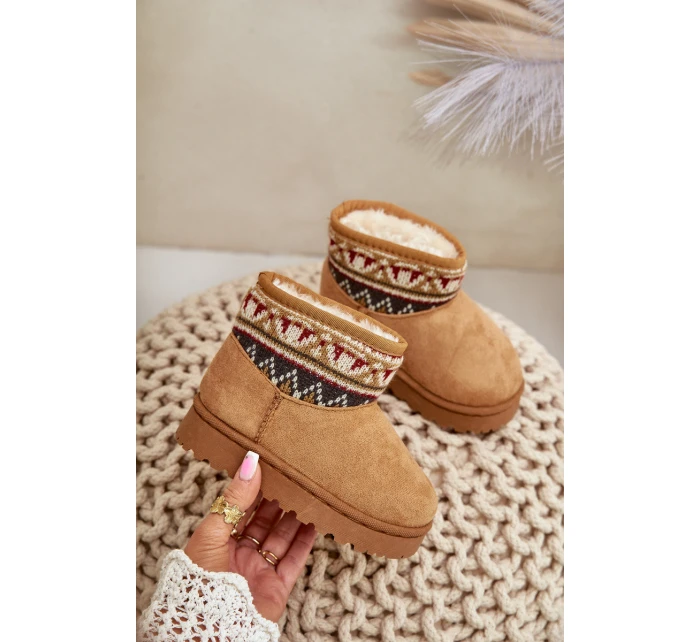 Wsuwane Śniegowce Dziecięce Ze Wzorem Wstawką Ocieplane Futerkiem Camel Mirirae Wsuwane Śniegowce Dziecięce Ze Wzorem Wstawką Ocieplane Futerkiem Camel Mirirae