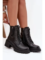 Skórzane Botki Damskie Na Klocku Ocieplane Vinceza 86418 Czarne