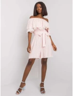 Sukienka LK SK model 20206354 biało różowy - FPrice Sukienka LK SK model 20206354 biało różowy - FPrice