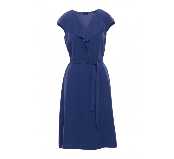 model 21154812 Šaty bez rukávů s volánkovým výstřihem modré - STYLOVE