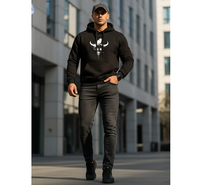 Pánska mikina s potlačou lebky býka čierna FashionStreet NX0060B Pánska mikina s potlačou lebky býka čierna FashionStreet NX0060B
