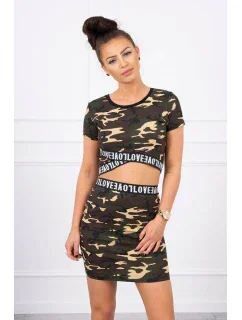 Súprava blúzky so sukňou moro khaki+hnedá