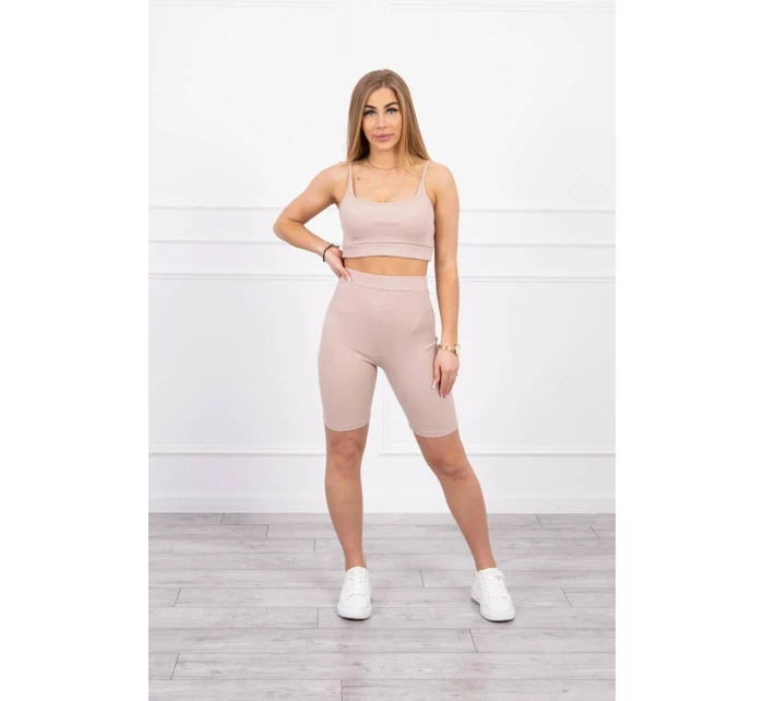 Súprava s nohavicami s vysokým pásom béžovej farby