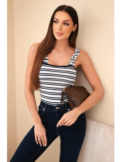 Dámska rebrovaná blúzka v pruhoch na ramienkach s volánom tmavomodrá