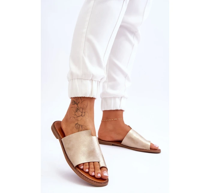 Dámské kožené žabky Světle zlatá model 21613209 - EVENTO