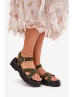 Dámské sandály na platformě z eko kůže tmavě zelené model 21688424 - Boto