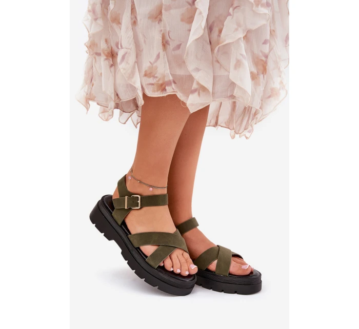 Dámské sandály na platformě z eko kůže tmavě zelené model 21688424 - Boto