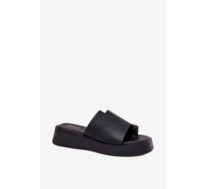 Klapki Damskie Na Platformie Z Ozdobnym Detalem Czarne Linosea