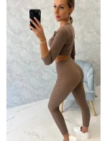 Rebrovaný komplet krátky top mocca