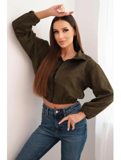 Semišová mikina na zips khaki