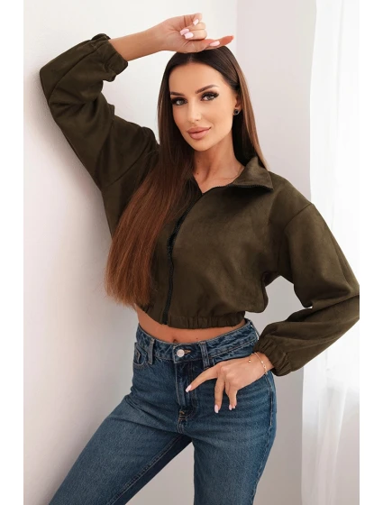 Semišová mikina na zips khaki