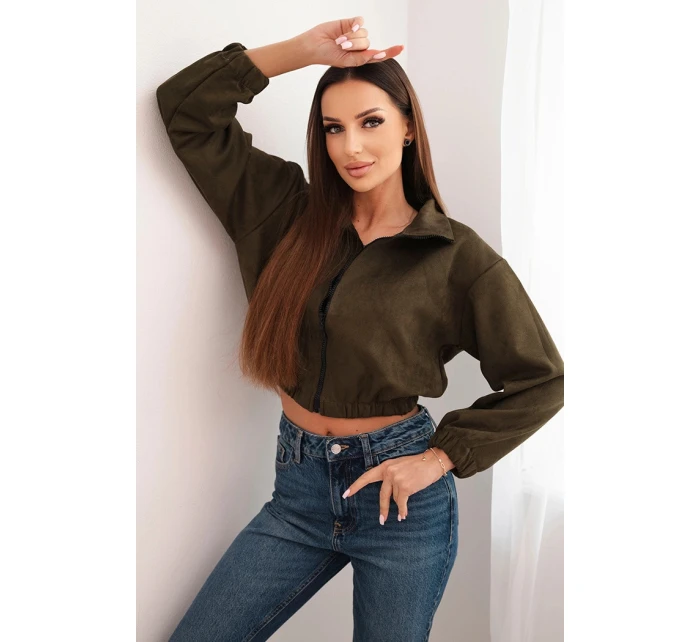 Semišová mikina na zips khaki