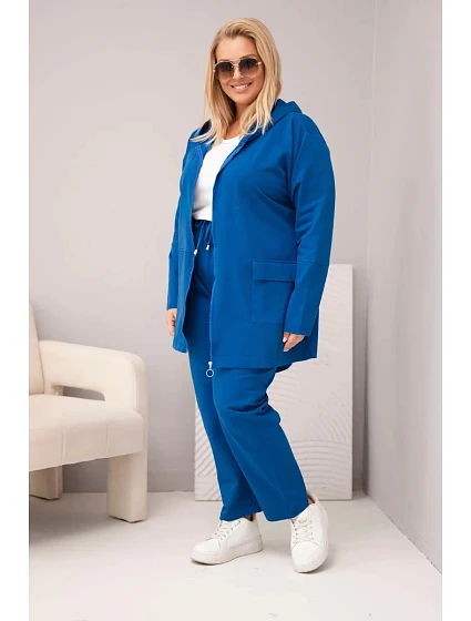 Dámská bavlněná souprava Plus Size s mikinou a kalhotami chrpově modrá Dámská bavlněná souprava Plus Size s mikinou a kalhotami chrpově modrá