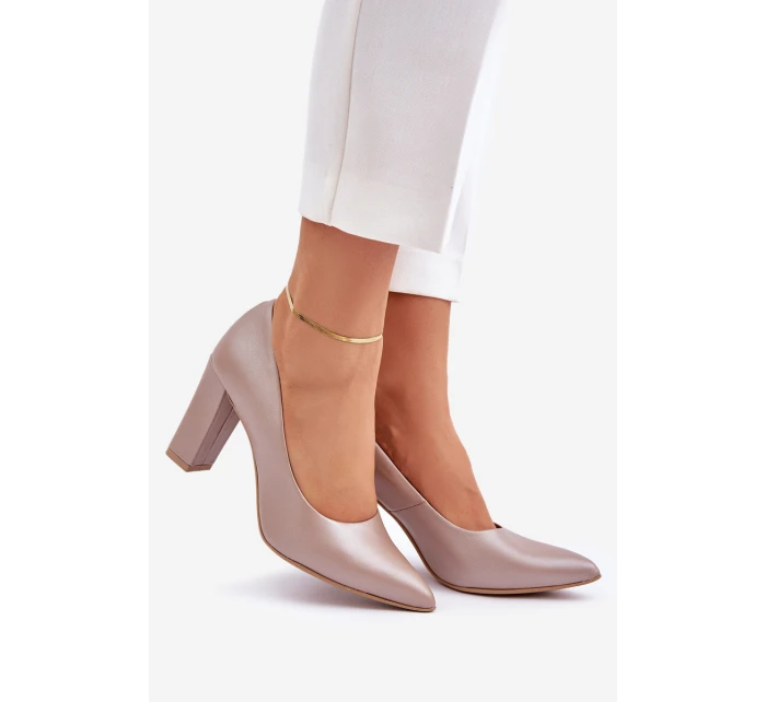 Satynowe Czółenka Lewski Shoes 2453 Beżowe