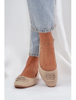 Baleriny Na Płaskiej Podeszwie Z Ozdobą Beżowe Ainoria