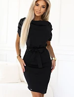 Dámske šaty s asymetrickou sukňou a opaskom 240-8 black - Numoco