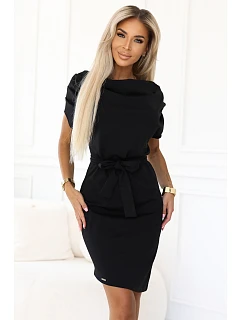 Dámske šaty s asymetrickou sukňou a opaskom 240-8 black - Numoco