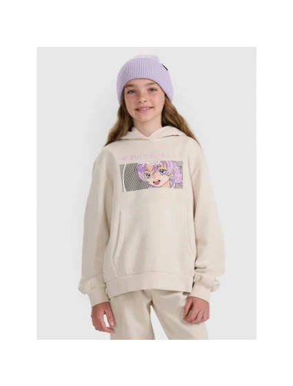 Dievčenská mikina bez prúžkov s kapucňou 4F 4FJRAW25TSWSF2294-11S