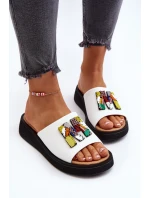 Skórzane Klapki Damskie Z Ozdobą Białe Asames