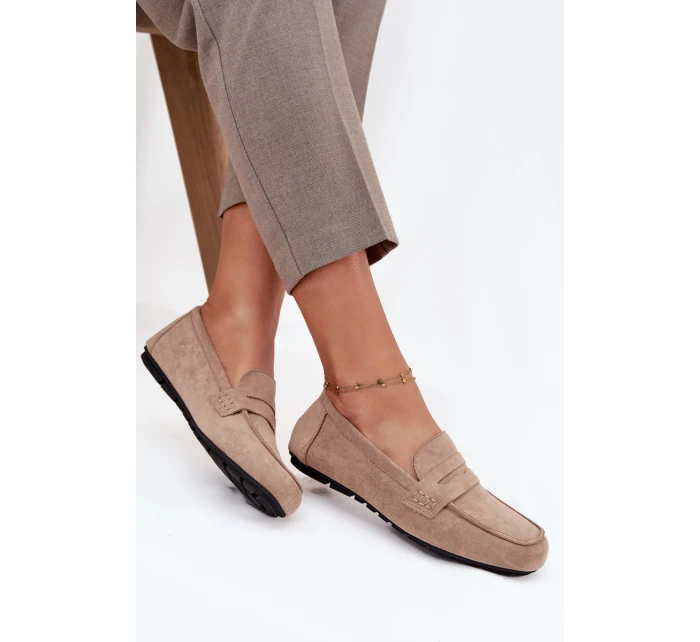 Loafersy Mokasyny Damskie Płaskie Beżowe Roseline