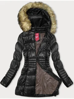 Čierna dámska prešívaná bunda pre prechodné obdobie (2M-052)