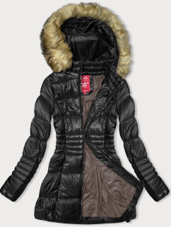 Čierna dámska prešívaná bunda pre prechodné obdobie (2M-052)