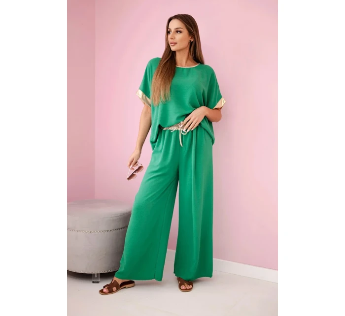 Viskózová súprava so zlatým lemovaním zelená