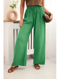 Mušelínové nohavice so širokými nohavicami zelenej farby