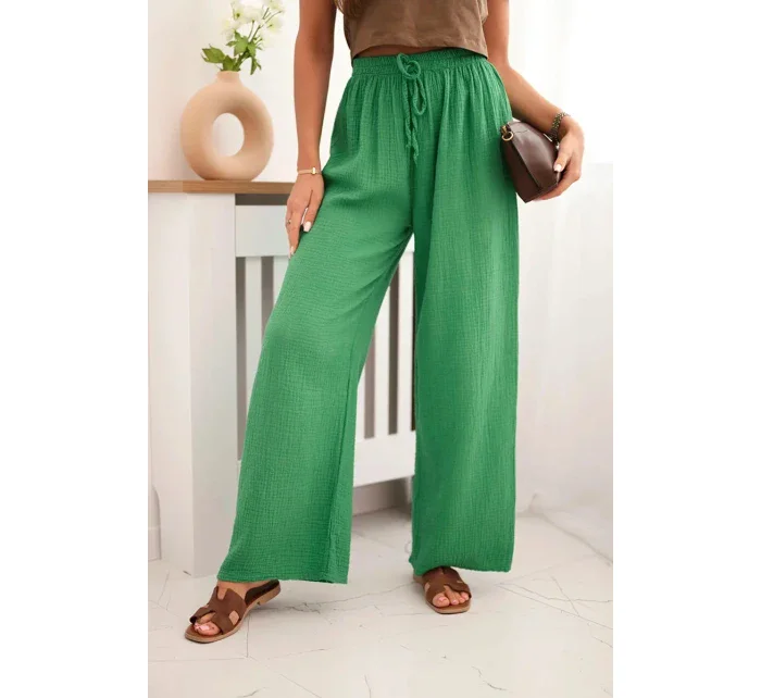 Mušelínové nohavice so širokými nohavicami zelenej farby