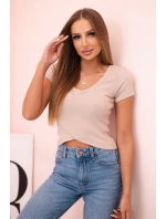 Dámska pruhovaná blúzka s krátkym rukávom do V béžová Dámska pruhovaná blúzka s krátkym rukávom do V béžová
