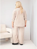 Dámský plus size komplet z viskózy manšestrový se širokými kalhotami a mikinou béžový Dámský plus size komplet z viskózy manšestrový se širokými kalhotami a mikinou béžový