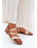 Skórzane Sandały Damskie Na Płaskim Obcasie Maciejka 06966-25 Złote Skórzane Sandały Damskie Na Płaskim Obcasie Maciejka 06966-25 Złote