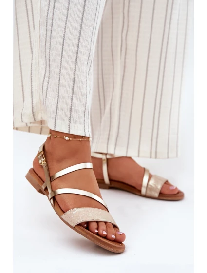 Skórzane Sandały Damskie Na Płaskim Obcasie Maciejka 06966-25 Złote Skórzane Sandały Damskie Na Płaskim Obcasie Maciejka 06966-25 Złote