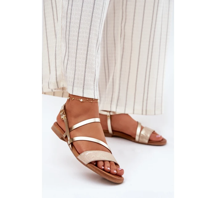 Skórzane Sandały Damskie Na Płaskim Obcasie Maciejka 06966-25 Złote Skórzane Sandały Damskie Na Płaskim Obcasie Maciejka 06966-25 Złote