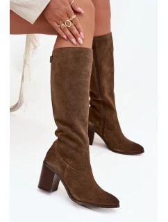 Dámské kozačky z přírodního semiše vyhřívané s olivové model 21712321 - SERGIO LEONE