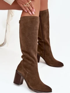 Dámské kozačky z přírodního semiše vyhřívané s  olivové model 21712321 - SERGIO LEONE