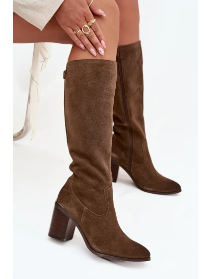 Dámské kozačky z přírodního semiše vyhřívané s olivové model 21712321 - SERGIO LEONE Dámské kozačky z přírodního semiše vyhřívané s olivové model 21712321 - SERGIO LEONE