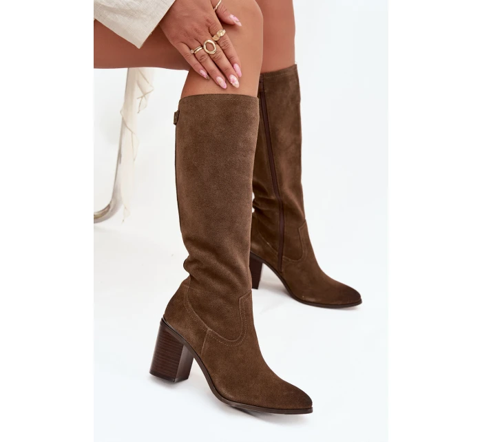 Dámské kozačky z přírodního semiše vyhřívané s olivové model 21712321 - SERGIO LEONE Dámské kozačky z přírodního semiše vyhřívané s olivové model 21712321 - SERGIO LEONE