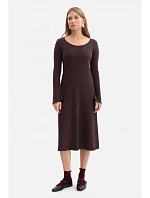 B308 Midi šaty z rebrovaného úpletu - tmavá čokoláda