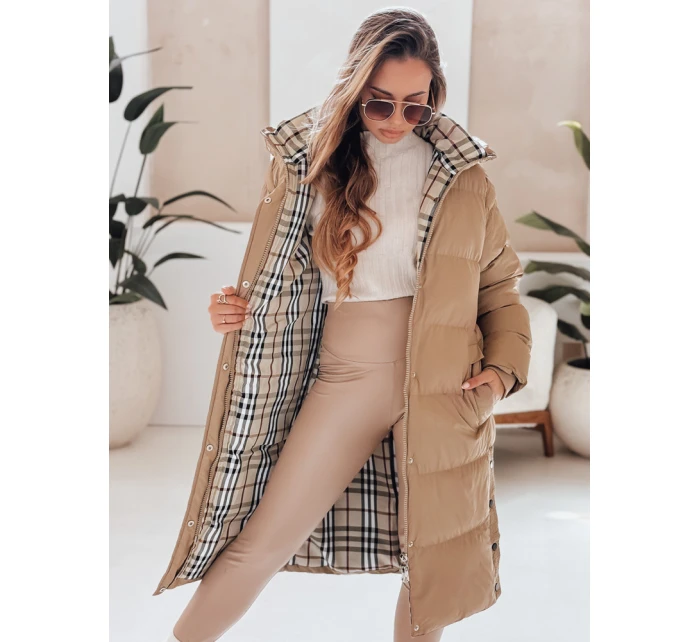 dámská zimní dlouhá prošívaná bunda s kapucí tmavě béžová Dstreet model 21990638 - FashionStreet
