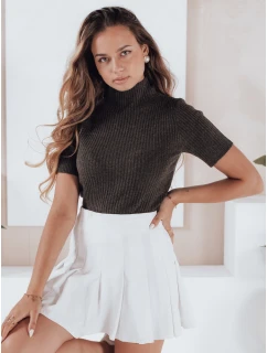 Dámský žebrovaný svetr s krátkým rukávem hnědý Dstreet model 21991056 - FashionStreet