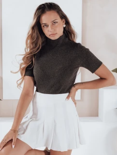 Dámský žebrovaný svetr s krátkým rukávem hnědý Dstreet model 21991056 - FashionStreet