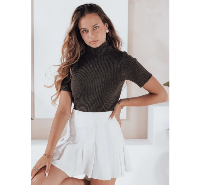 Dámský žebrovaný svetr s krátkým rukávem hnědý Dstreet model 21991056 - FashionStreet