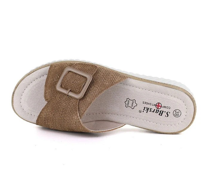 Dámske kožené žabky na platforme hnedej farby S.Barski 7002