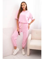 Dámsky viskózový set s krátkym rukávom a cukríkovo ružovými nohavicami