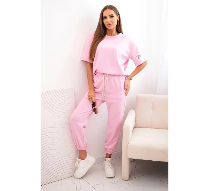Dámsky viskózový set s krátkym rukávom a cukríkovo ružovými nohavicami