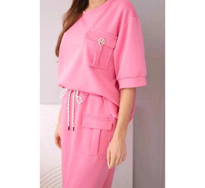 Dámský komplet máslový s halenkou a midi sukní růžový