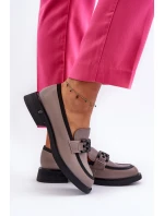 Elegantní dámské kožené mokasíny tmavě béžové model 21655398 - VINCEZA