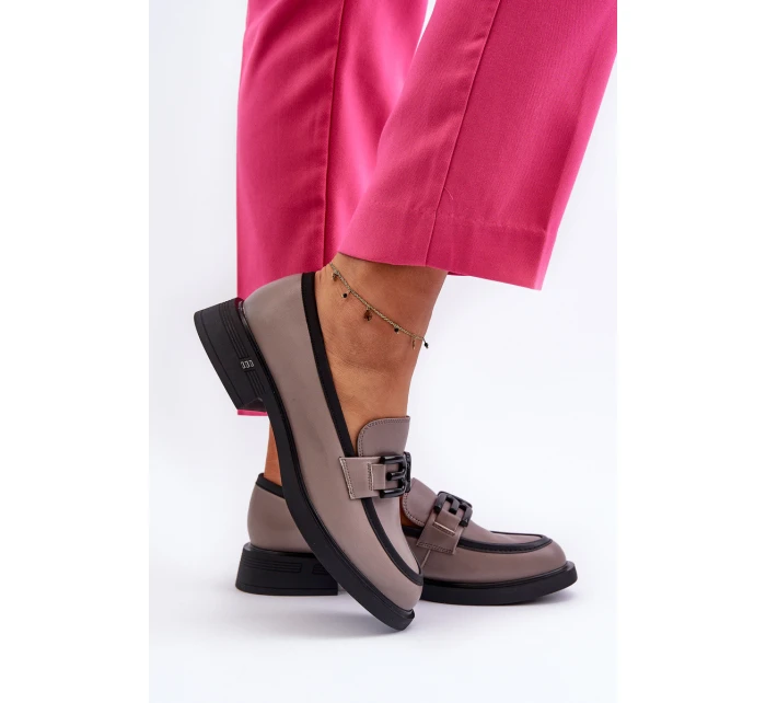 Elegantní dámské kožené mokasíny tmavě béžové model 21655398 - VINCEZA