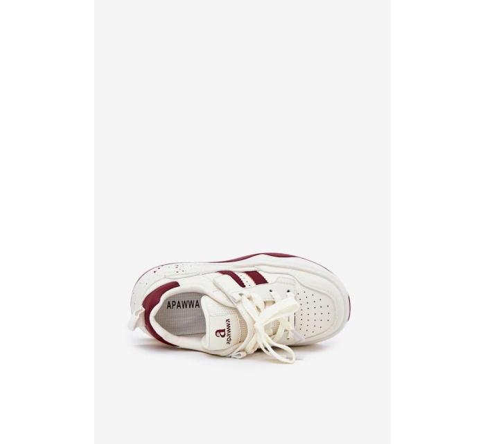 Sneakersy Dziecięce Na Platformie Beżowo-Bordowe Grellio Sneakersy Dziecięce Na Platformie Beżowo-Bordowe Grellio